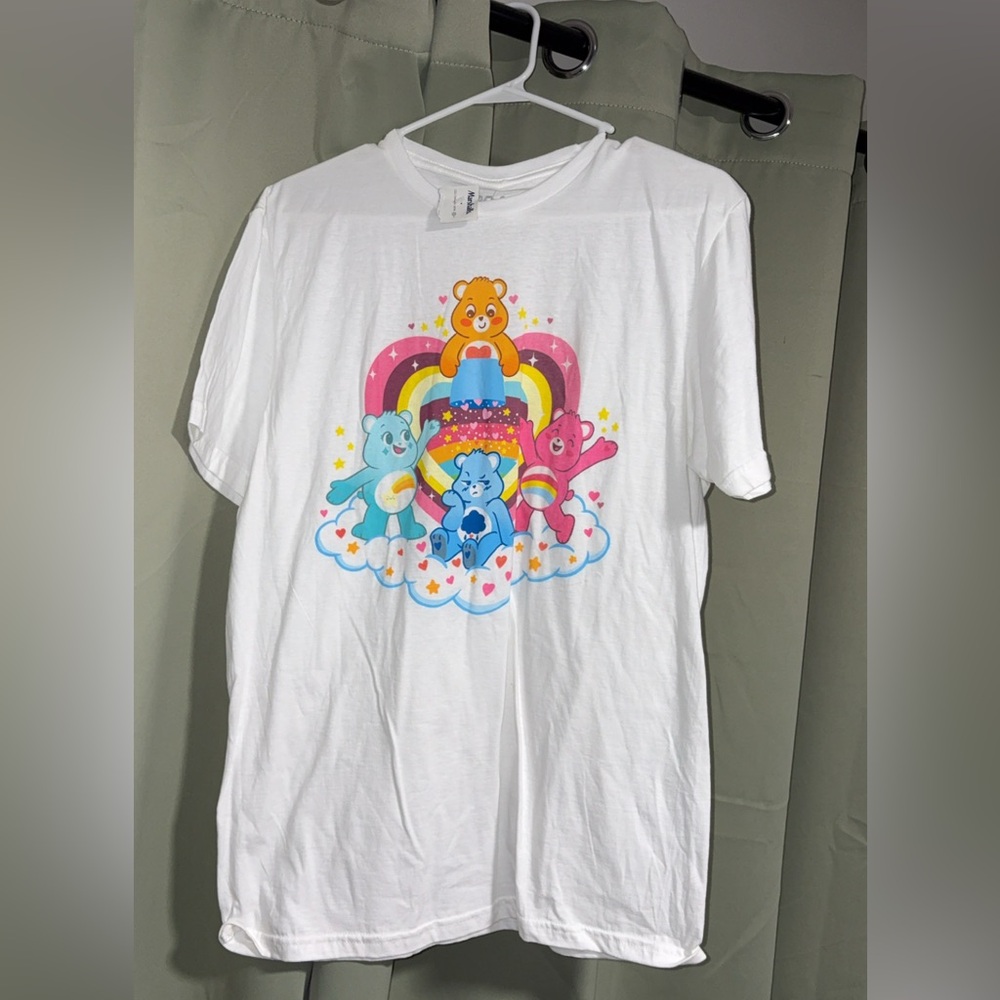 Care Bears White Tee with Rainbow and Characters